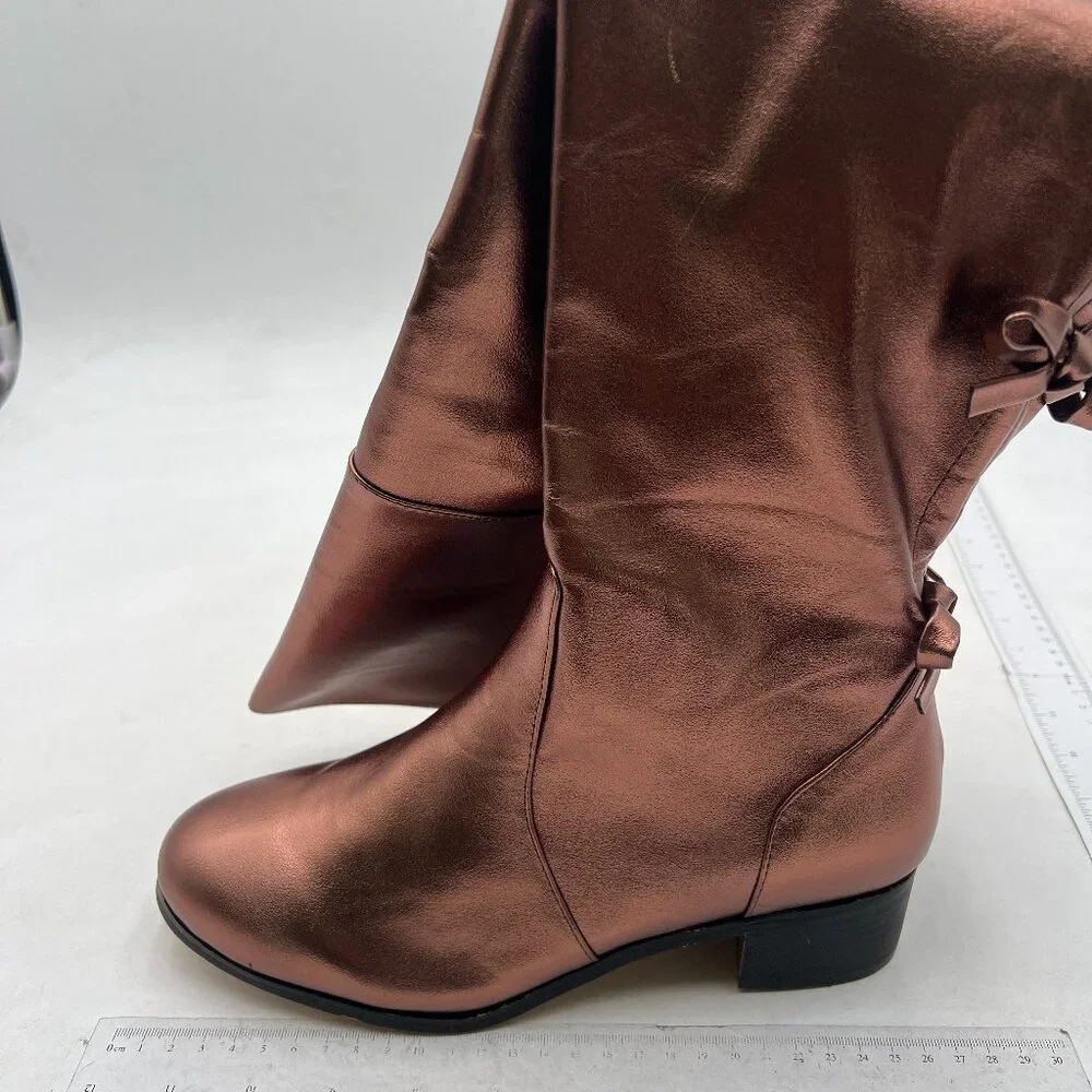 XYD Women Over The Knee Thigh High Riding Boots Chunky Heel Round Toe Brown Shoe - Picture 2 of 8